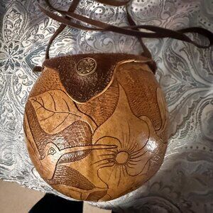 Hand carved purse made from a coconut